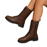 2025 Autumn New Large-Size Round Head Side Zipper Mid-Sleet English Wind Retro Skinny Boots Woman HZ0115