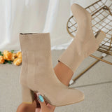 Spring Boots 2025 New Autumn/Winter Sharp Head Weaving Big Size Women's Boots Coarse High Heel Middle-T-Big-Hee Thin-Skinned Socks Boots HZ0115
