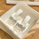 High-Heeled Temperament Famous Woman Summer Slippers French Small Heel Low Heel 3 Cm Black Water Drill Fashion Wearing Sandals HZ0115