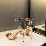 2025 Summer New Water Drill With High Heels Ultra-High-Fine Small Design Silver Sexy Sandals Woman HZ0115