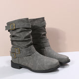 Casual Single Boots 2025 New Large-Size Autumn Tip French Coarse And Double Buckle With Martin Boots HZ0115