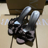 ZAJ2025 Spanish Summer New Women's Shoes Big Bows Decorated With Filts Rose Fine High Heel Sandals HZ0115