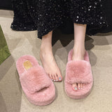 7Cm Thick-Bottomed Fur Slippers Wearing Autumn New Fashion Slope And Loose Cake Bottom-Size Cotton Slippers HZ0115