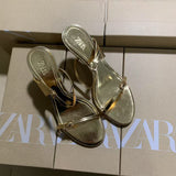 ZA 2025 Spring New Buckle With Stylish Metal Fine High Heels Golden Dew Temperament Sexy Shoes HZ0115