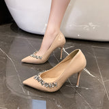 French Fashion High Heels 2025 Summer New Sexy Thin Hedley Diamond Chain Side Of The Side Of The Women Wearing A Single Shoe HZ0115