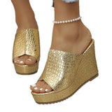 2025 Summer New Golden Fish Mouth Toe-Word Fashion Large-Size Slope And Cold Slippers HZ0115