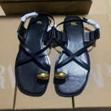 ZAJ2025 Spring Cross-Lace Metal Flat Sandals Women's Leisure Beach Shoes Soft Soles Toes Roman Shoes HZ0115