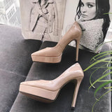 2025 Spring New Patent Leather Naked Ten Cm High Heels Women Waterproof Table With 12 Cm Pointed Women's Single Shoes HZ0115