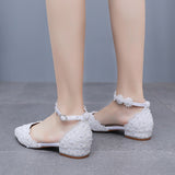 2 Cm Spring And Summer Flat Hedley Casual Sharp Hollow Sandals Low Heel Shallow Lace Flower Buckle Bridal Shoes HZ0115