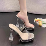 11Cm Ultra-High Heels T-Model Show Show Shoes Transparent Crystal Cool Tug Fish Mouth Waterproof Table Coarse Heel Sandals HZ0115