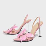 Women's Pointed Three-Dimensional Butterfly Decorative Plating Heel Slender Sandals Women's Shoes Pink High Heels HZ0115
