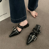 2025 New Cool Slippers Women Wear Rough And Low Belt Buckle Half Bag Retro British Sharp Slippers HZ0115