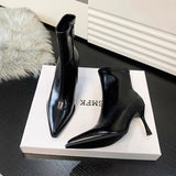 2025 Autumn Sharp Leather Fashion Thin Short Boots Women's Side Zipper Fine And High And Thin Boots Naked Boots HZ0115