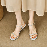 High-End Fine-Heeled Sandals Women 2025 Summer New Fashion Water Drill Buckle With Women's Roman Sandals HZ0115