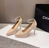 Black Patent Leather Buckle Super High Heel Sexy Name Waterproof Table High Heel Fine Temperament Working Shoes HZ0115