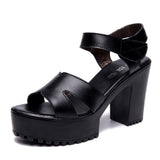 Painted Leather High Heel Waterproof Sandals Women Fashion Crocodile Pattern Walking Shoes Summer Coarse Heel Magic Sticky H Women's Shoes HZ0115