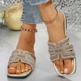 Large-Size Flat Bottom Cool Slippers Women 2025 Summer New Color Water Drill Square Head Casual Word Slippers HZ0115