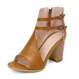 Solid Color Buckle Women's Cool Boots 2025 New Round Head Fashion Large-Size Fish Mouth Coarse Heel High-Heeled Women's Shoes HZ0115