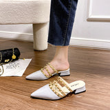 French-Style Rivet Cool Slippers Women Wear Flat-Bottomed Summer Shoal Sharp Leather Tip Half Slippers HZ0115