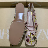 Fashion Flowers Embroidery Net Eye Ballet Flat Shoes Retro Word With Mary Jane Single Shoes National Style Net Shoes Apricot HZ0115