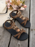 Flat-Bottomed Large-Size Sandals Women 2025 Summer New Bohemian Women's Casual Tight Sandals With Beach Sandals HZ0115