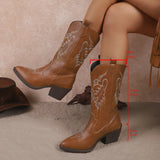 Spring And Autumn 2025 New Female Vintage Embroidery V Mouan Rider Boots Western Cowboy Mid-Clinic Head HZ0115