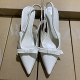 White Moonlight! Temperamental Bow White Back Empty Sandals Women Spring 2025 Korean Version Of Daily Commute Fine Heel Single Shoe Tips HZ0115