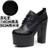 Dark Brown Bullock Women's Shoes With English Carved Small Leather Shoes Thick Heel High Heel Waterproof Table Round Head Deep Mouth Single Shoe HZ0115