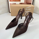 ZA Home 2025 New Women's Shoes Low Heel Temperament High Heels High-Heeled Shoes Back Scratched Single Shoe Net Face Brown HZ0115