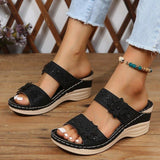 Large-Size 2025 Summer New Retro Leisure Flowers High Heel Women's Shoes And Slippers HZ0115