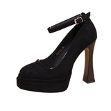 Fashion Shallow Mouth Waterproof High Heels Super Feel Spring And Autumn Velvet Paste 2025 Design Coarse Heel Single Shoe Trend HZ0115