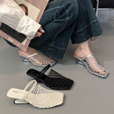 French-Woven Mesh Hollowed-Out Half-Slippers Women's Shoes Wear Summer New Slopes And High And Roman Cool Drag HZ0115