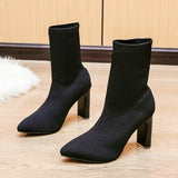 Large-Size Martin Boots Women 2025 New Autumn And Winter Tips And Flying Weave High-Hees Thin Skinny Boots HZ0115