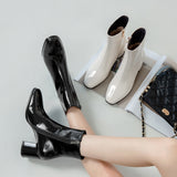 High-Heeled Women's Boots Coarse And Short Boots Side Zipper Patent Leather Solid White Women Boots Martin Boots Large Size Women's Boots HZ0115
