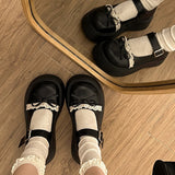 French Round Head Thick-Soled Leather Shoes Women 2025 New Spring Bows Shallow Single Shoes HZ0115