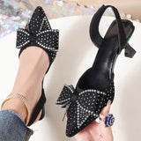 High-Heeled Women 2025 Fine Heel Tip Hollow Water Drill Bow Bow Large-Size Sandals HZ0115