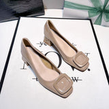 Fairy Evening Evening Wind Elegant Bare Pink Single Shoes 2025 New Classic Square Buckle Patent Leather Coarse Heel Commuting Women's Shoes HZ0115
