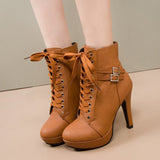 New Autumn 2025 Cross-Tie Martin Boots Fine High Women's Short Boots Fashion Belt Buckle Female Boots HZ0115