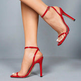 Women's Square Head Patent Leather With Cross Ankle With Fine Heel Sandals Women's Shoes Red High Heels HZ0115