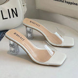 One-Word Slippers Women Summer Wear 2025 New Square Head Crystal Rough And Transparent Sexy High-Shoe Cold Slippers Women HZ0115
