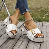 Large-Size Slopes And Thick-Soled Metal Buckles Rivets A Word Sandals Summer Beach Women's Shoes HZ0115