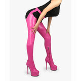 Sexy Lady Fashion Belt Boots Fine With High Water Table Elastic Boots Side Zipper Round Head Fashion Boots HZ0115