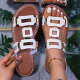 Large-Size Buckle Flat Bottom Slipper Women's New Toe Beach Cold Slippers HZ0115