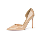 2025 Summer New Naked Red Shoes Tip High Heels Women's Fine Heel Light Temperament Patent Leather Side Empty Single Shoes HZ0115