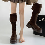 Korean Version Of The Leisure Thick-Bottomed Long-Sleeve Boots Children's Sleeve Cylindrical Head 2025 Autumn And Winter New Thick Knee-Heeling Knight Boots HZ0115