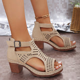 Large-Size Women's Shoes 2025 Summer New Coarse Heel High-Heeled Shoes Hollow Fish Mouth Sandals Women HZ0115