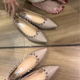 2025 New Spring And Summer Rivet Flat Shoes Shallow Patent Leather Willow Soft Soles Shoes Flat Shoes Women Sharp Single Shoes HZ0115