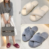 Autumn And Winter New Big Rabbit Velvet Cross With Couple Floor Cotton Slippers Indoor Warm Anti-Slip Cotton Slippers HZ0115