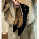 Nude Tip-Tip Flat Shoes Small Heightened Rivet Patent Leather 2025 New French Temperament Large-Size Single Shoes HZ0115