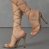 Diamond Decoration Cross-Legged With Pointed Slender High-Heeled Sandals Party Rose Gold High Heels HZ0115